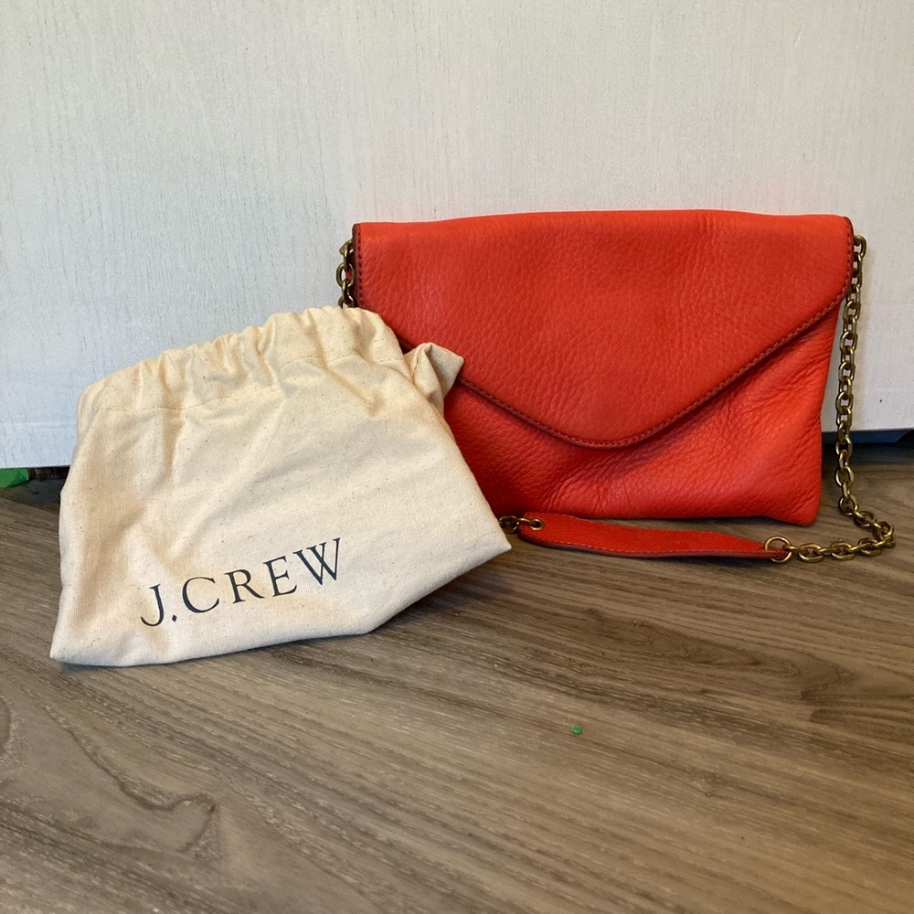 J. Crew coral leather clutch